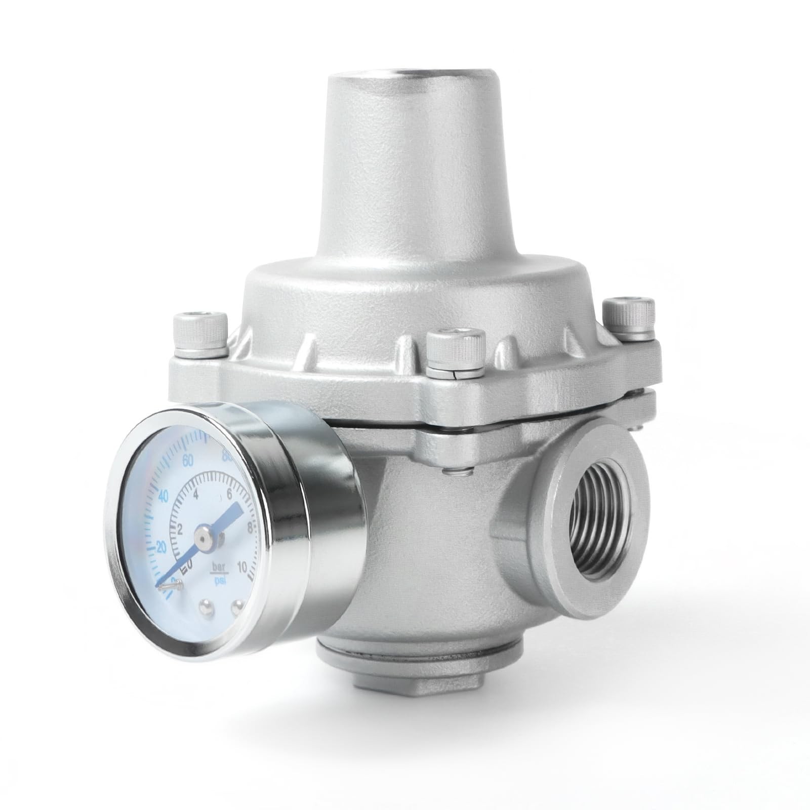 Adjustable Water Pressure Regulator Valve with Gauge, 1/2″ NPT, 304 Stainless St