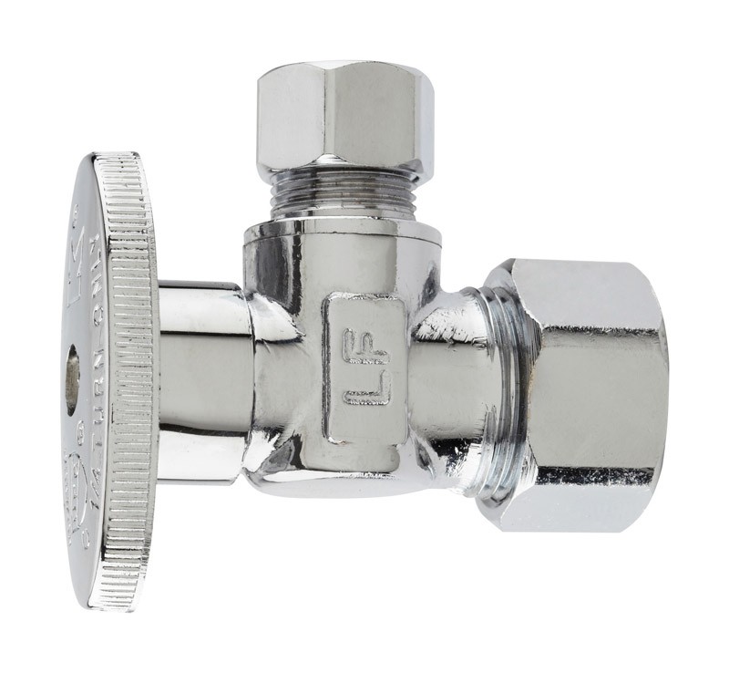 Plumb Pak PP20061LF 5/8 x 3/8 Compression in. Brass Chrome Shut-Off Angle Valve