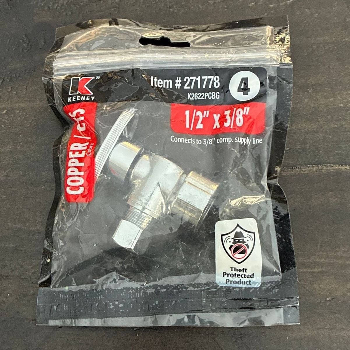 Keeney 1/2-in Copper Sweat x 3/8-in Compression 1/4-Turn Angle Stop Valve