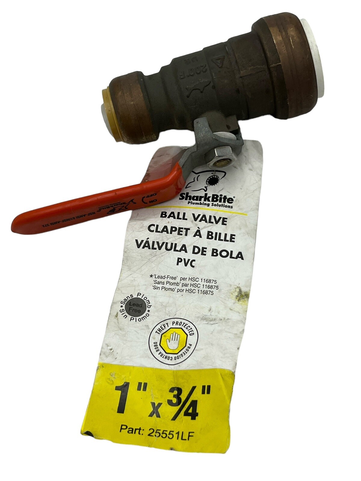 SharkBite PVC Ball Valve 1 Inch PVC x 3/4 Inch CTS Water Shutoff 25551LF