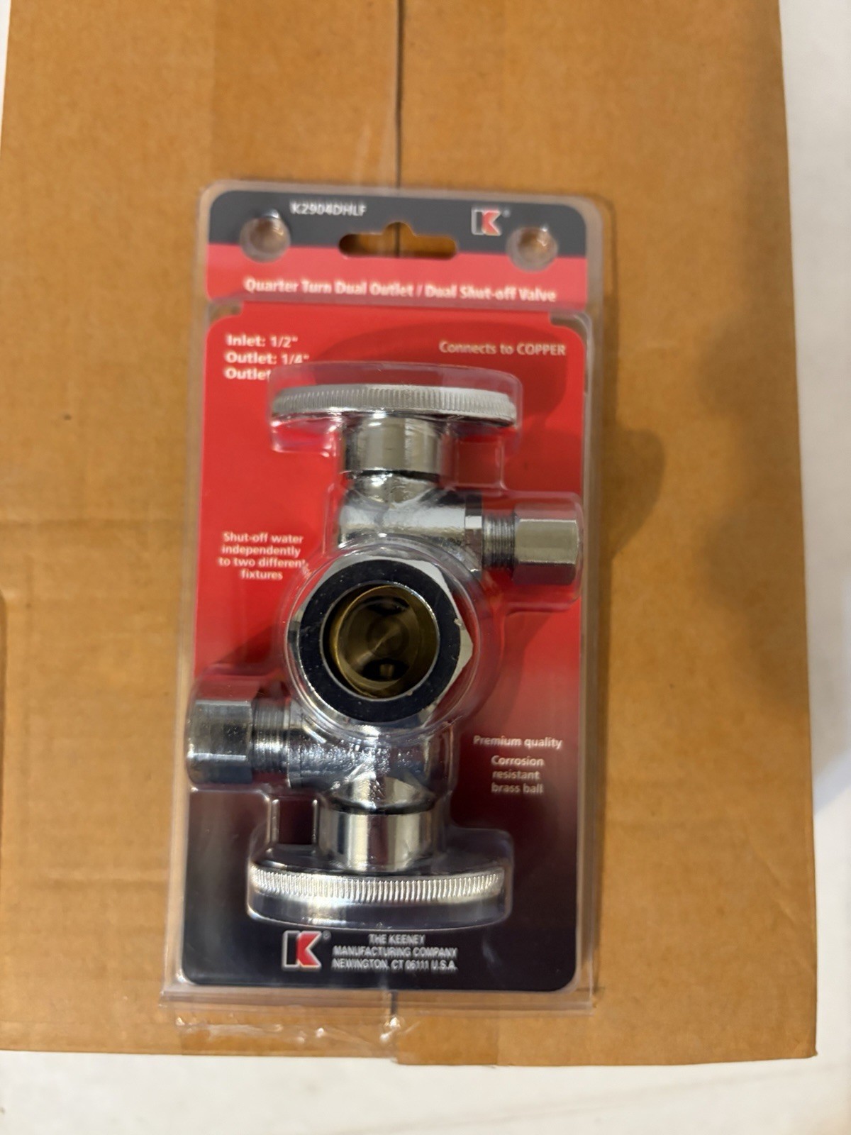 6 PCS 1/4Turn Dual Outlet Shut Off Valve K2904DHLF 1/2” Inlet, 1/4” and 3/8” Out