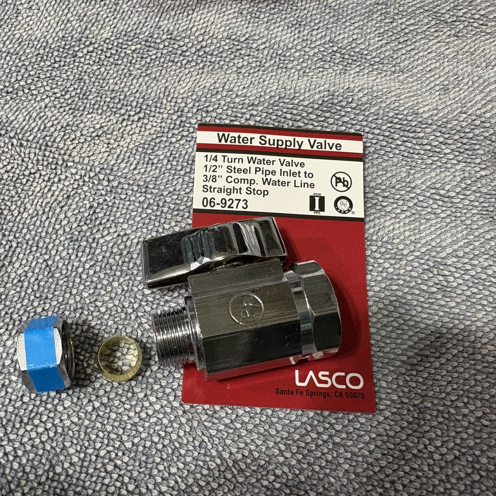 LASCO 06-9273 Water Supply Valve 1/4 turn 1/2” steel pipe inlet to 3/8 comp line