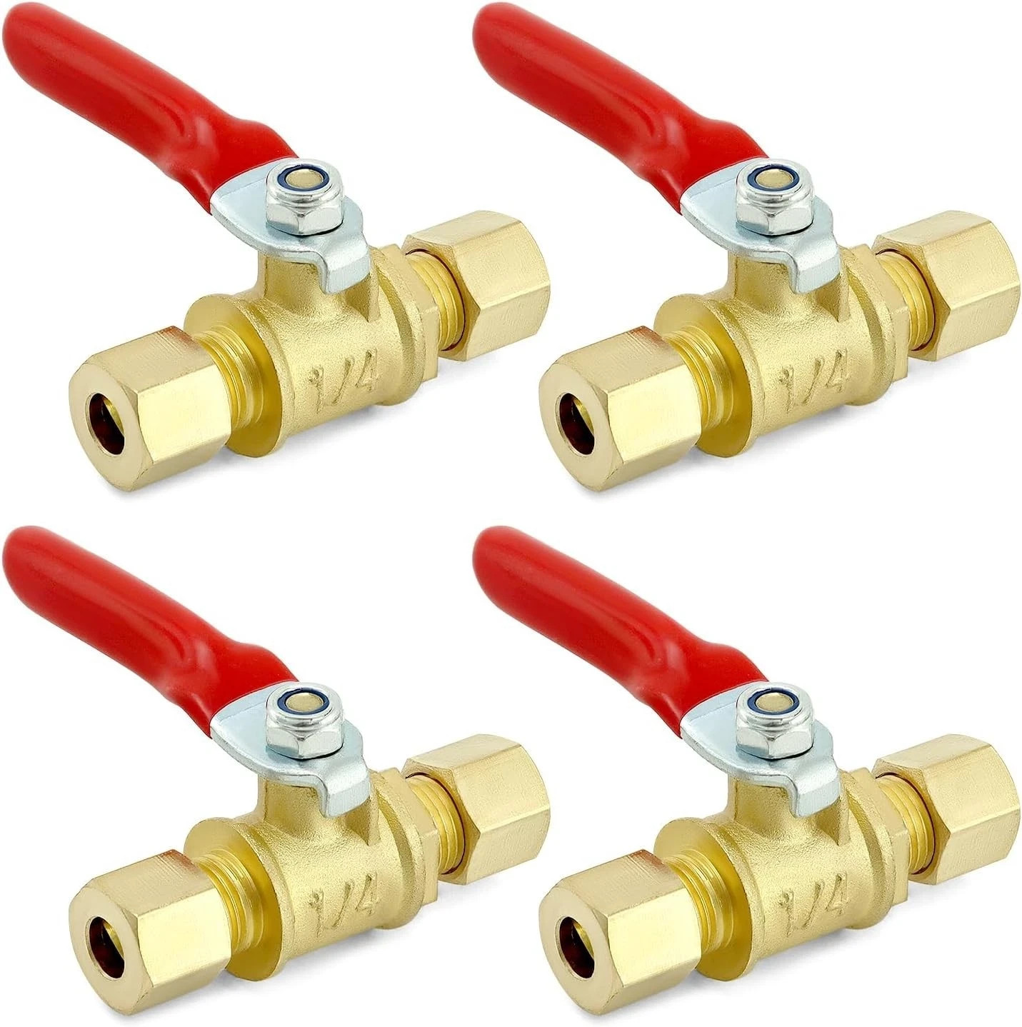 4 Pack 1/4” Compression Mini Ball Valves Lead-Free Brass Water Shutoff Valve Kit