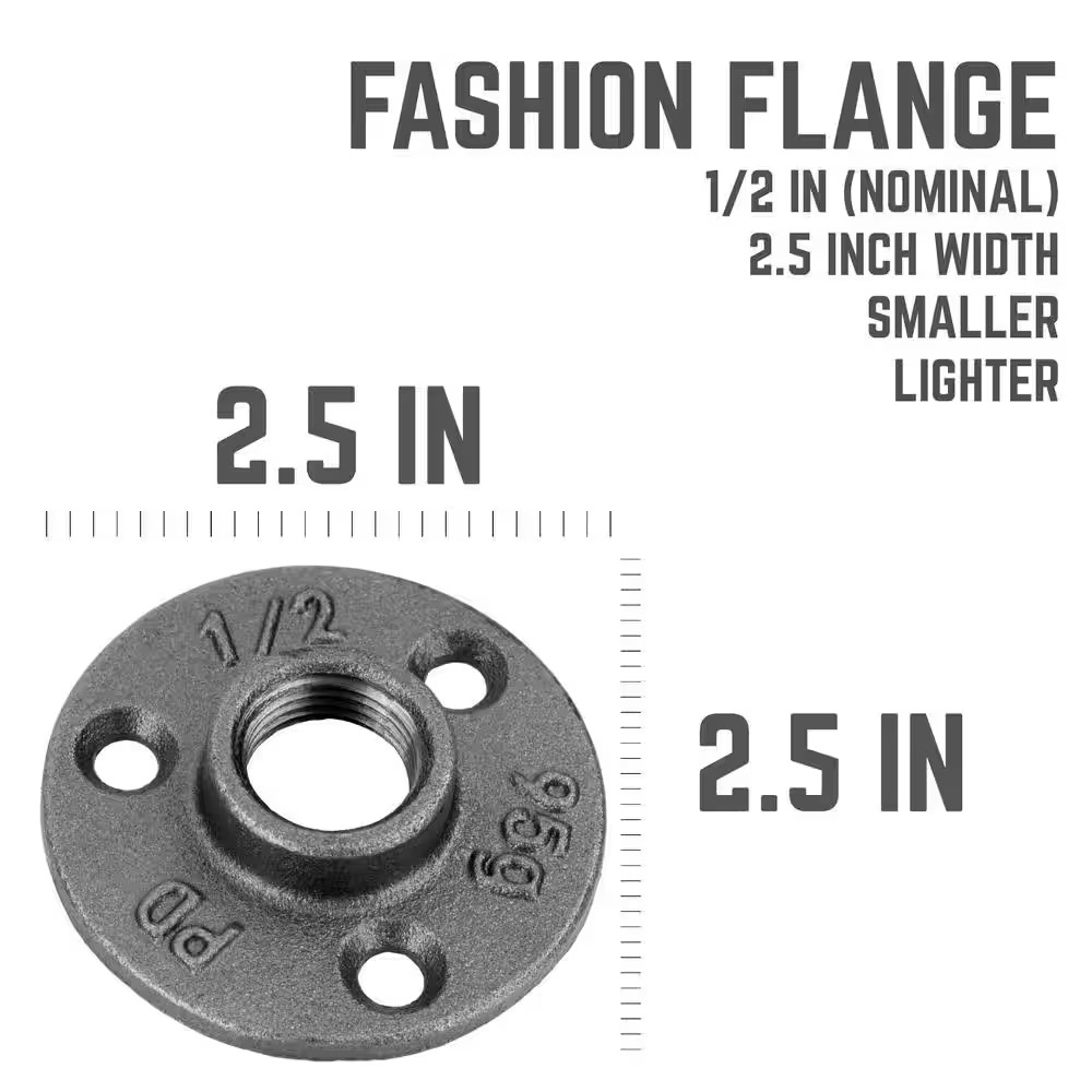 1/2 In. X 2.5 In. Black Iron round Mini Floor Flange Fitting (10-Pack)
