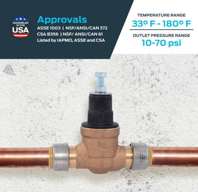 2x Cash Acme 3/4 in Brass Direct Push-to-Connect EB45 Pressure Regulating Valve