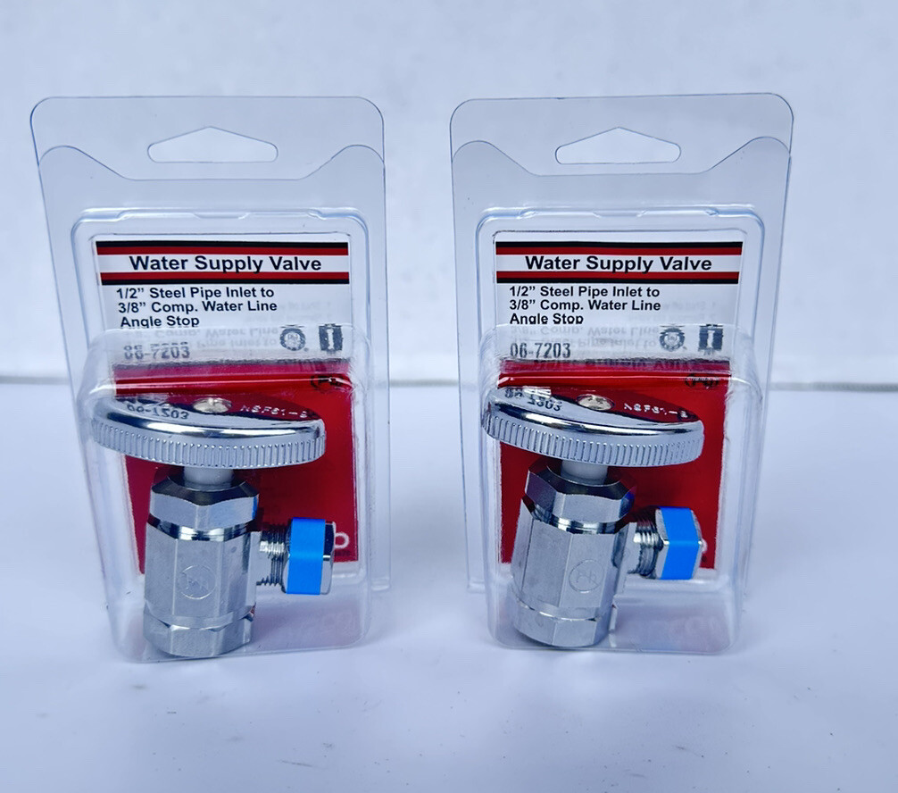 2 Water Supply Valves 1/2” Steel Pipe Inlet to 3/8″ Comp Angle Stop 06-7203