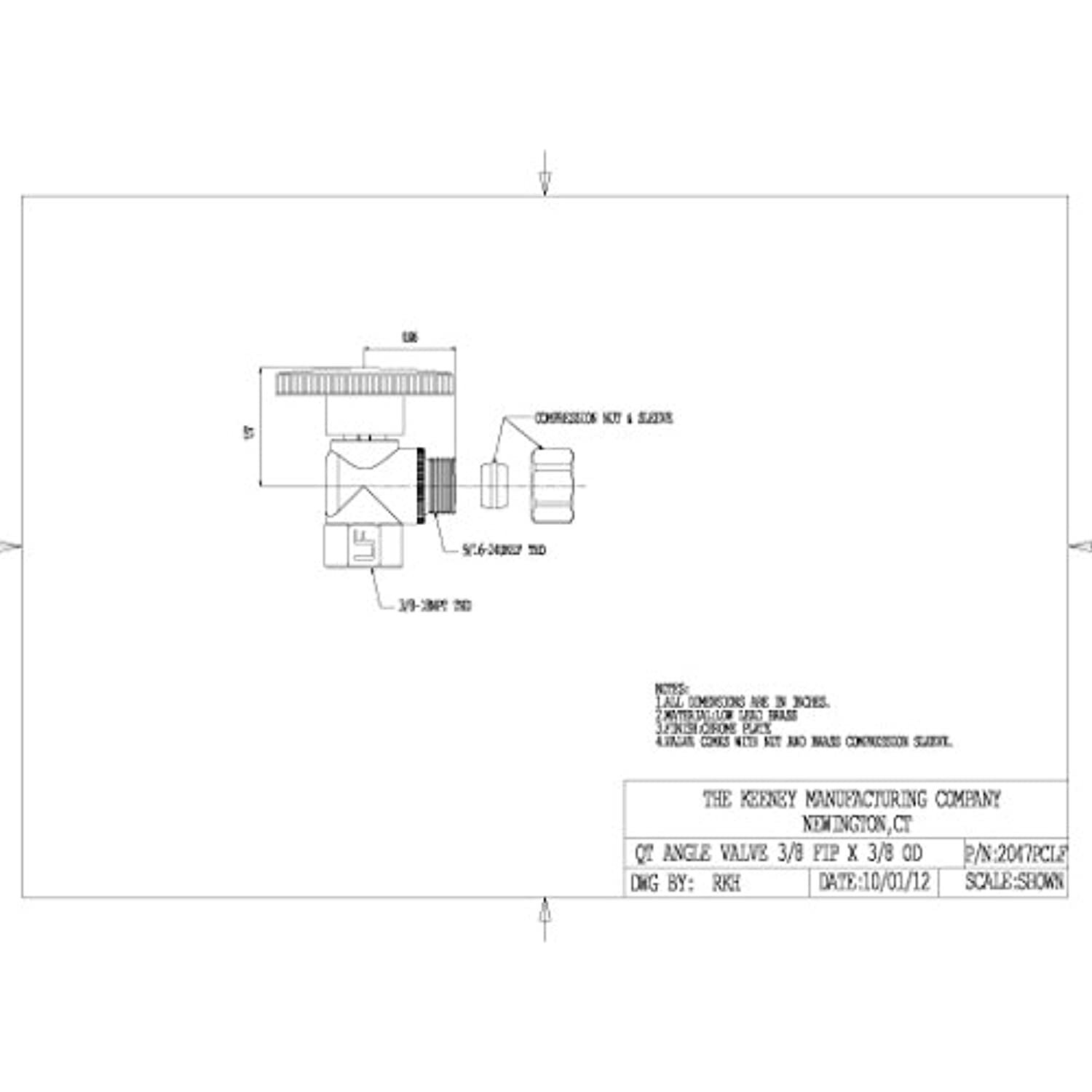 Keeney 2047PCLF 3/8-Inch FIP by 3/8-Inch O.D. Lead Free Quarter Turn Angle