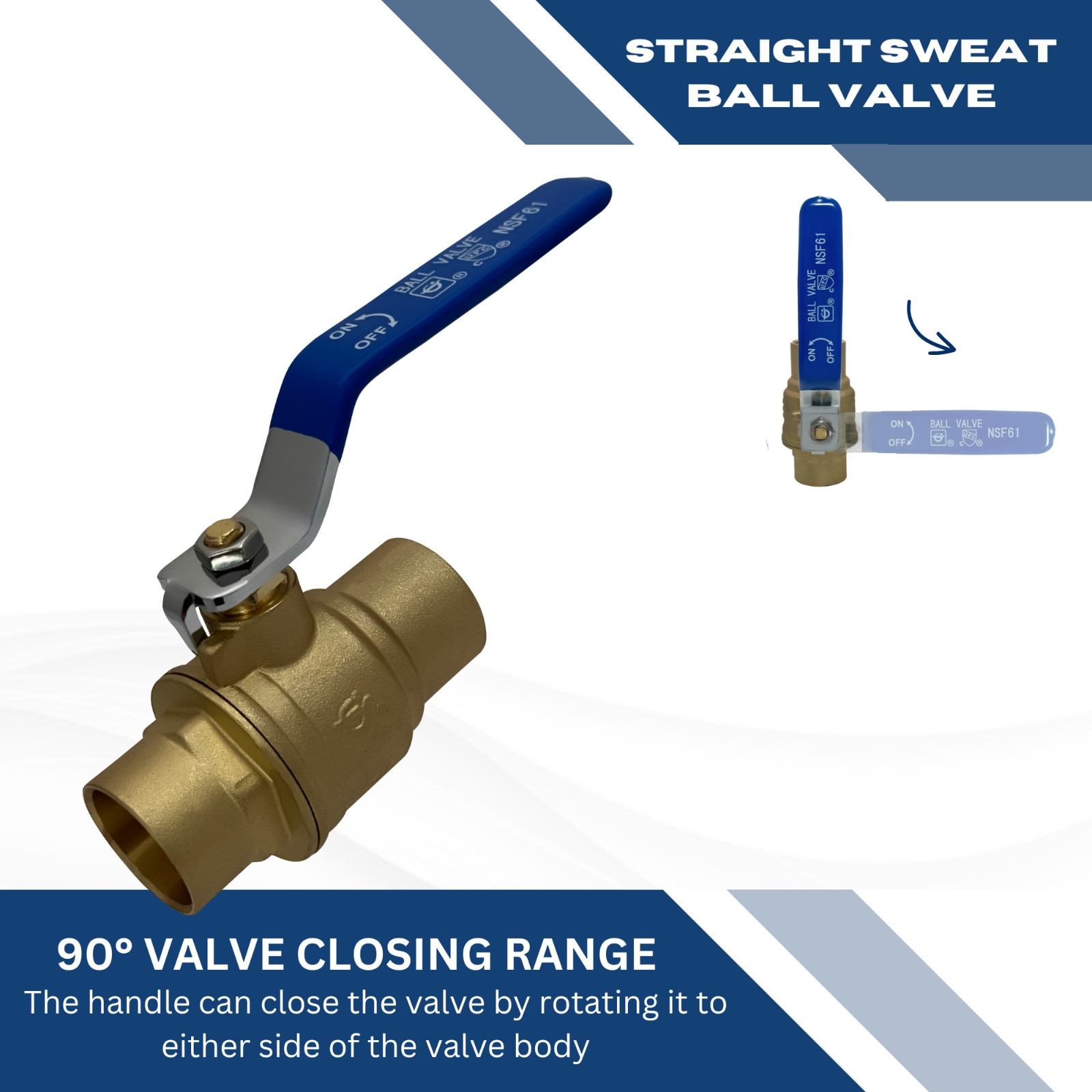 5 PCS. 1/2″ Sweat Ball Valve, Full Port, Lead Free Brass, 600 PSI Water Oil Gas