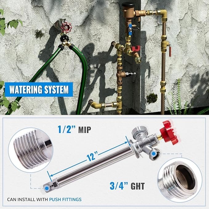 12″Push Fit Frost Free Sillcock Spigot Anti-Siphon Hydrant 3/4″ Hose Bib In-Wall