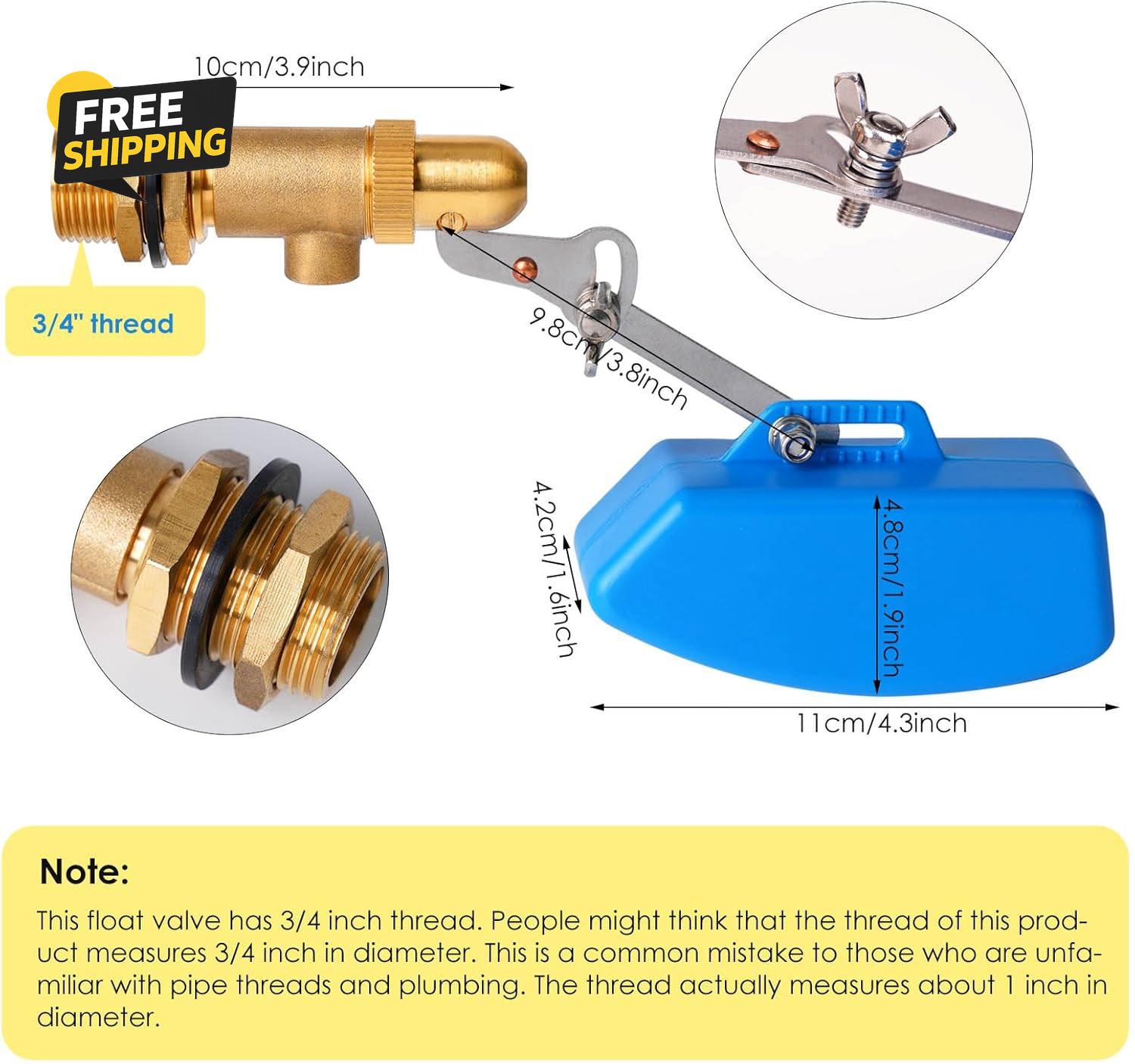 2 Pack Brass Float Valve 3/4 Inch, Livestock Water Tank Float Valve Switch