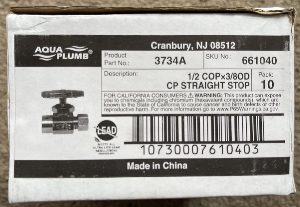 Speedy Valve 1/2 Copper x 3/8 in.COMP Chrom -Shut-Off Valve -Straight- 10 PK