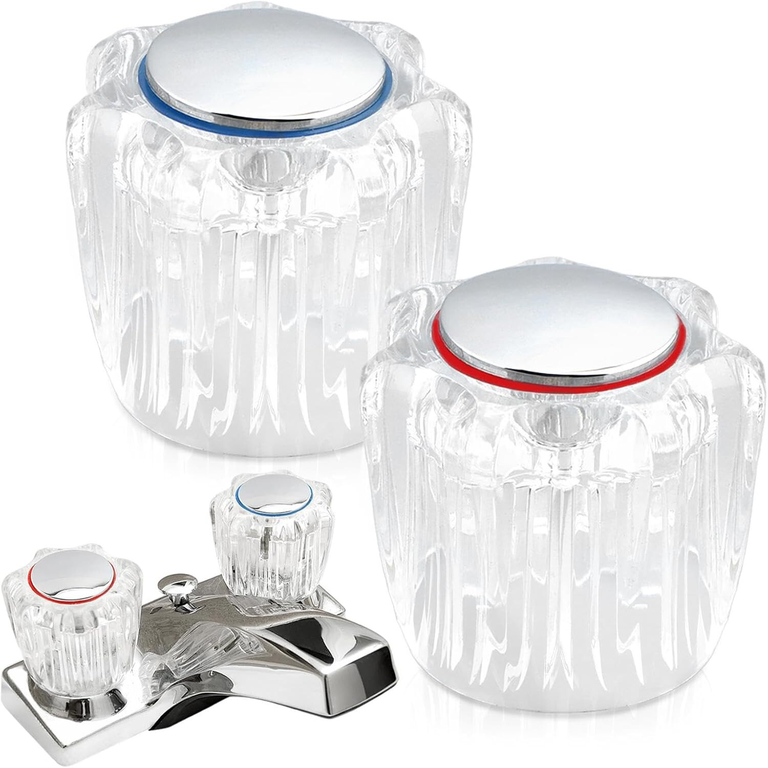 Faucet Handles Knobs Round Clear Replacement Knob RV Home (Set of 2)