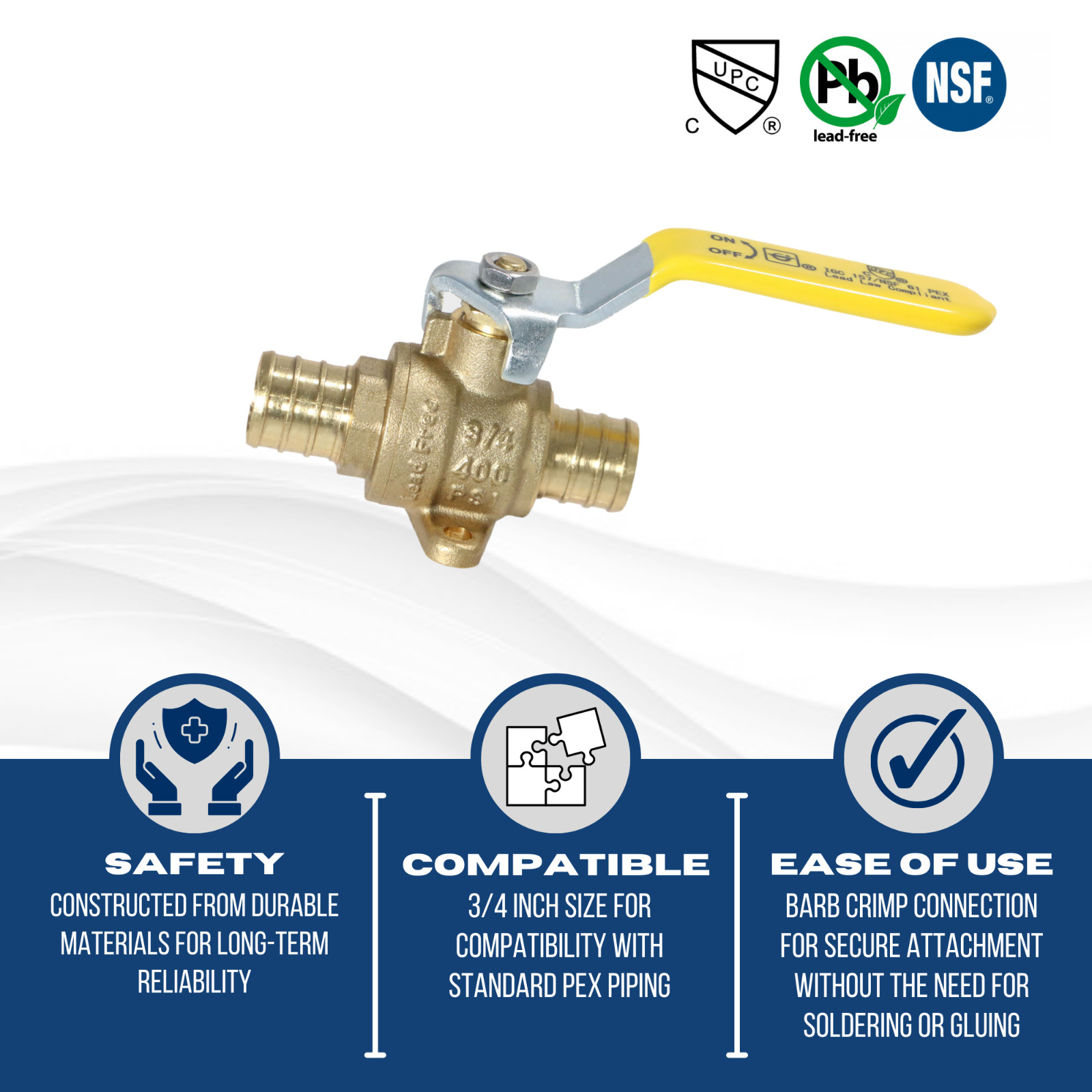 10 Pcs. 3/4″ Pex Ball Valve with Drop Ear, Lead Free Brass, Full Port, 24-3-4=10