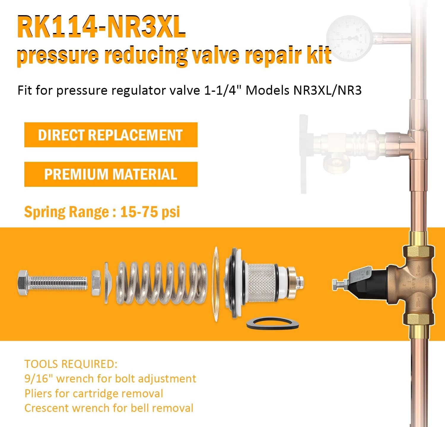 for Zurn Wilkins RK114-NR3XL Pressure Reducing Valve Repair Kit 1-1/4″ NR3XL NR3