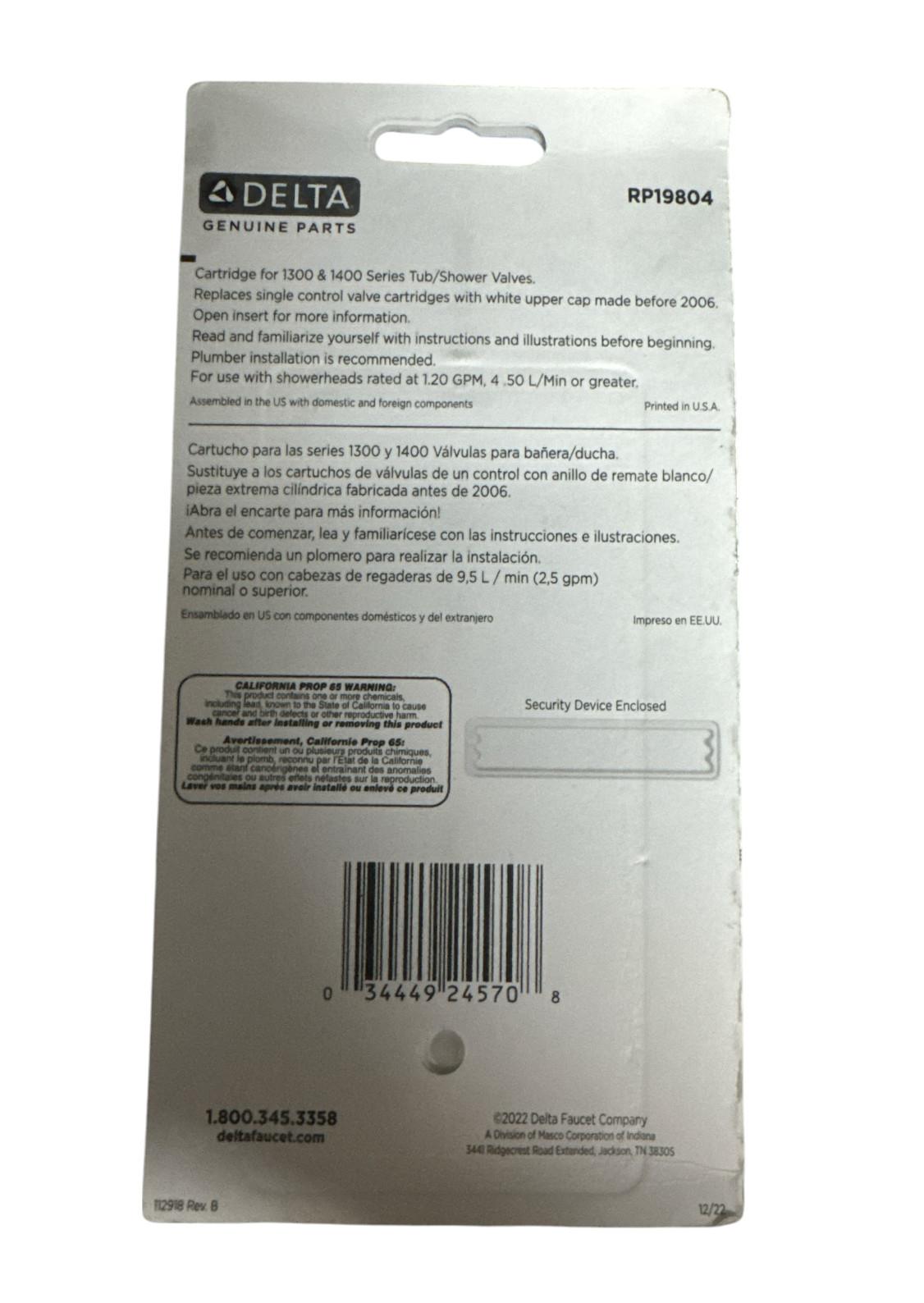 Genuine Delta Faucet RP19804 1300/1400 Series Catridge Assembly Small