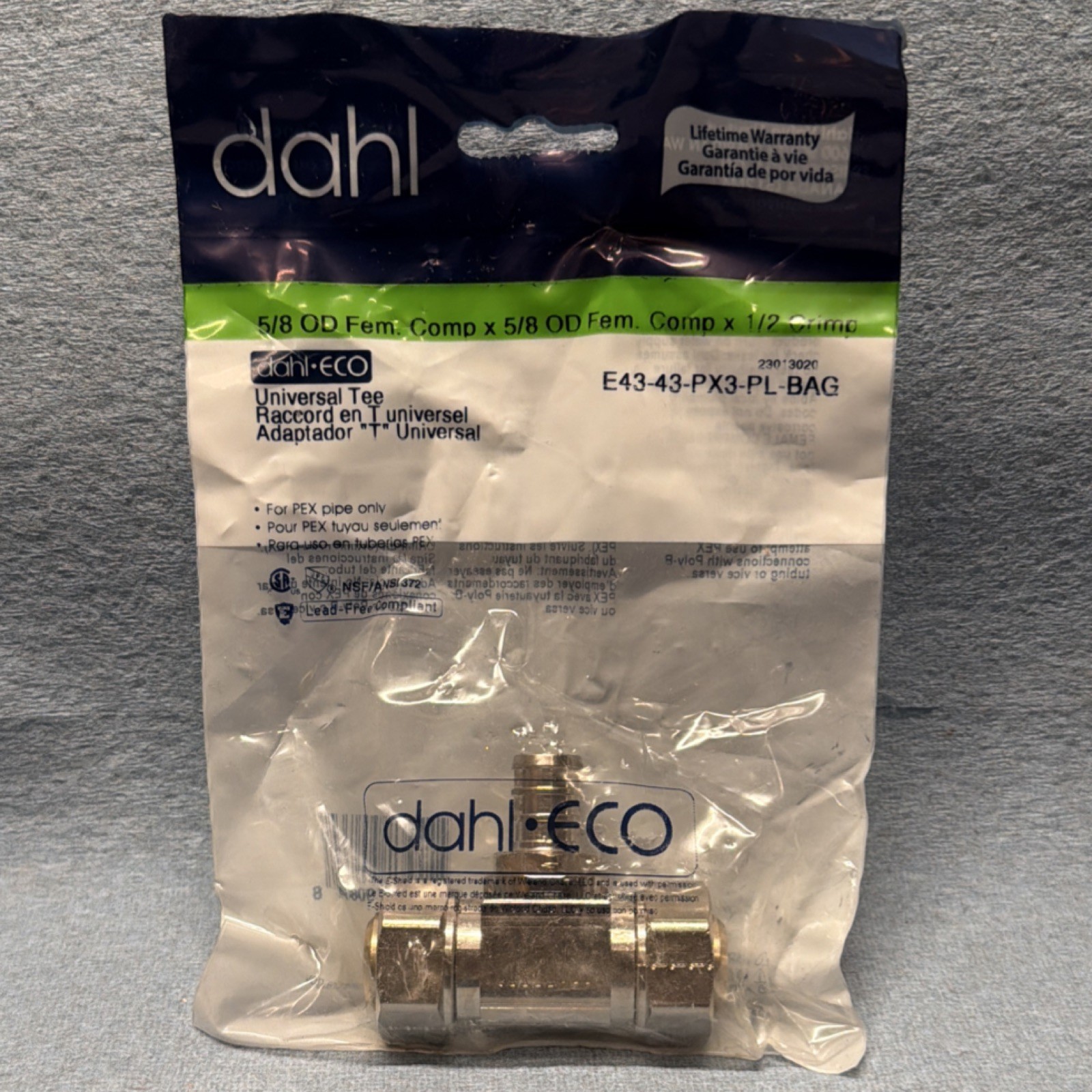 dahl Universal Tee — 5/8 OD Fem. Comp X 5/8 OD Fem. Comp X 1/2 Crimpex
