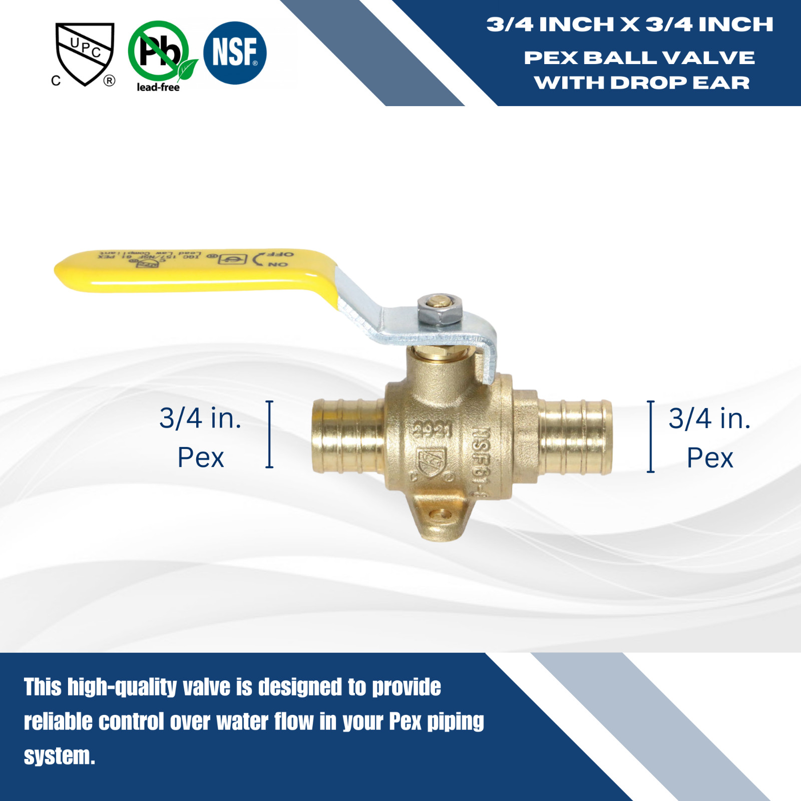 10 Pcs. 3/4″ Pex Ball Valve with Drop Ear, Lead Free Brass, Full Port, 24-3-4=10