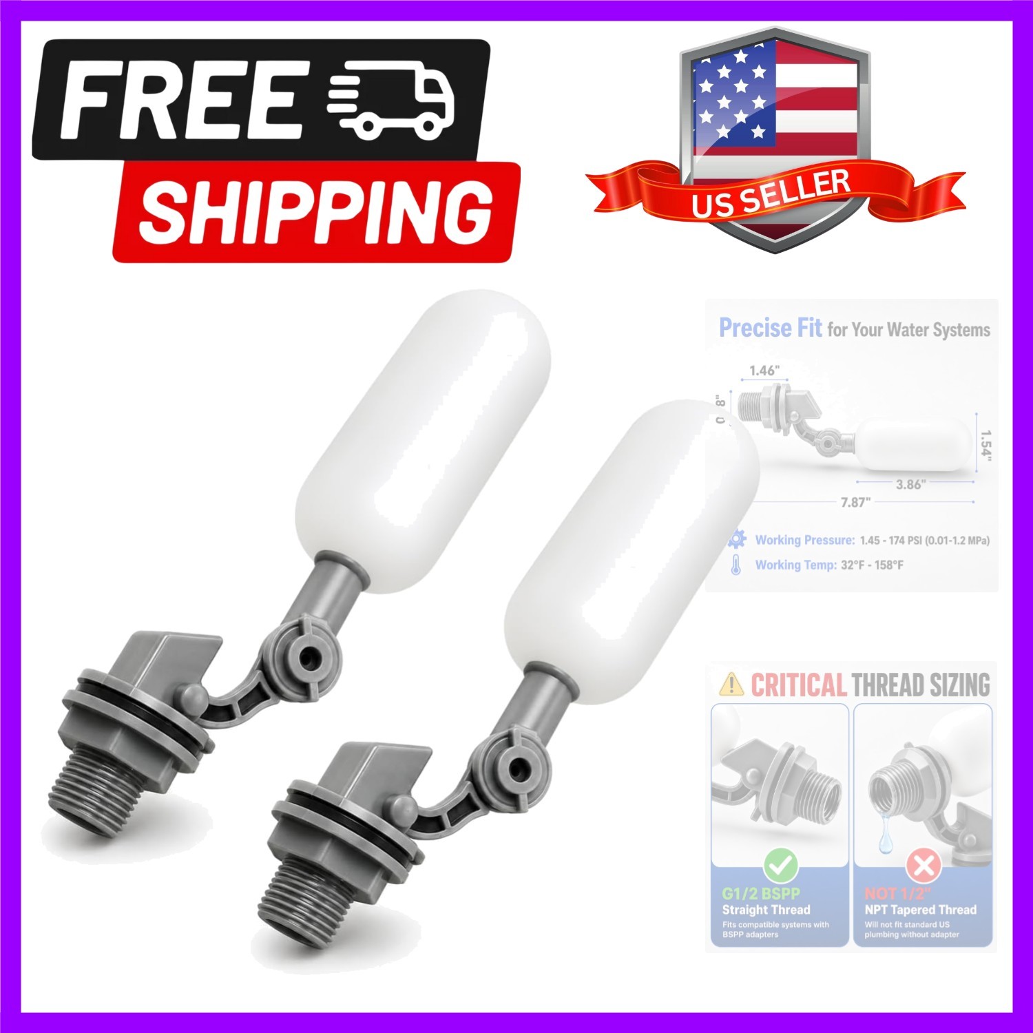 2 Pack 1/2 Inch Straight Thread Auto Fill Float Valve, Automatic Water Level …