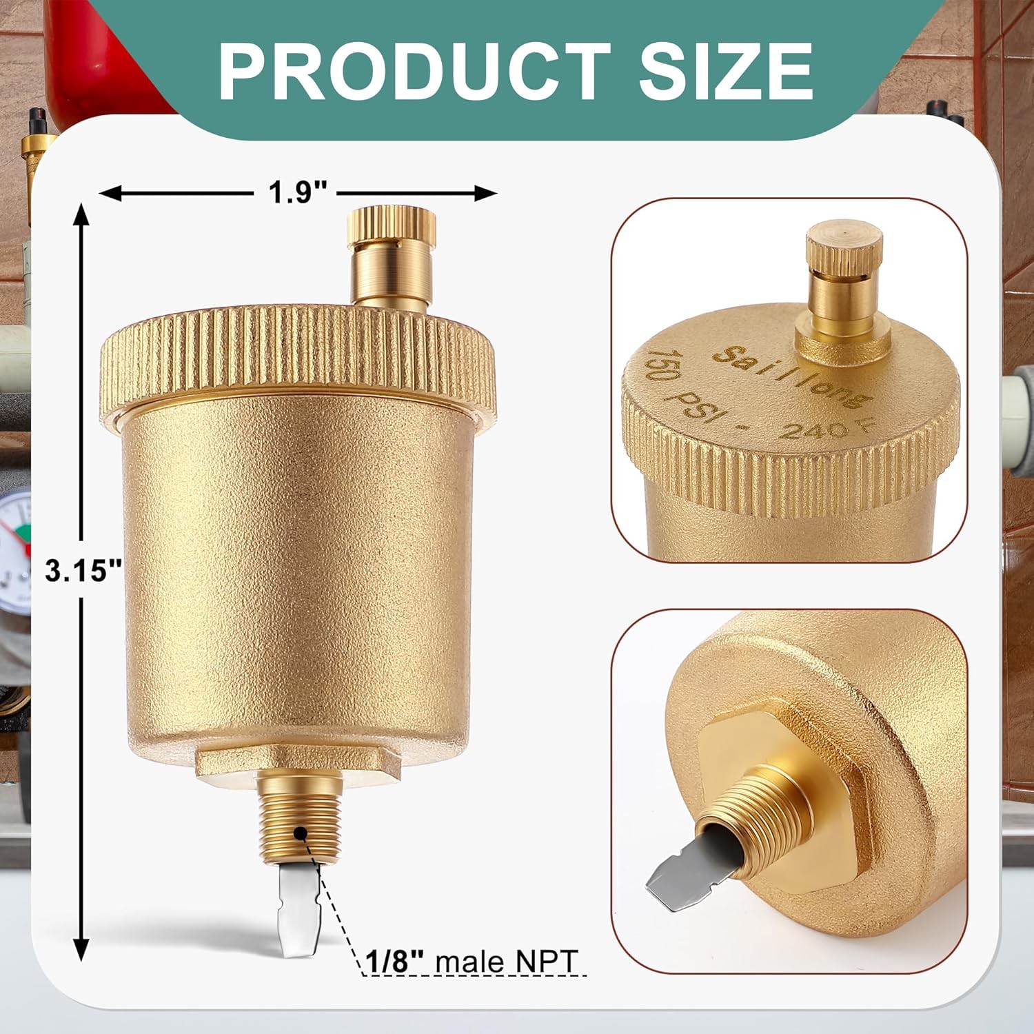 8 Pack 1/8 Inch Automatic Air Vent Valve, Automatic Air Bleed Vent, Float Valve