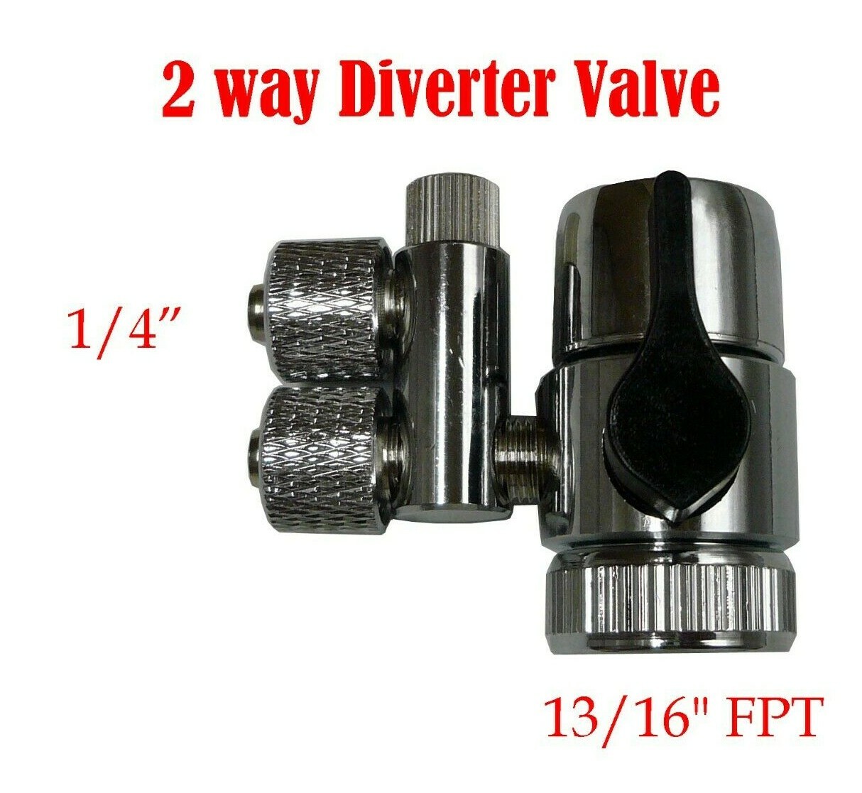 2 Way Faucet Adapter Diverter Valve for RO Water Filter System Chrome 1/4″