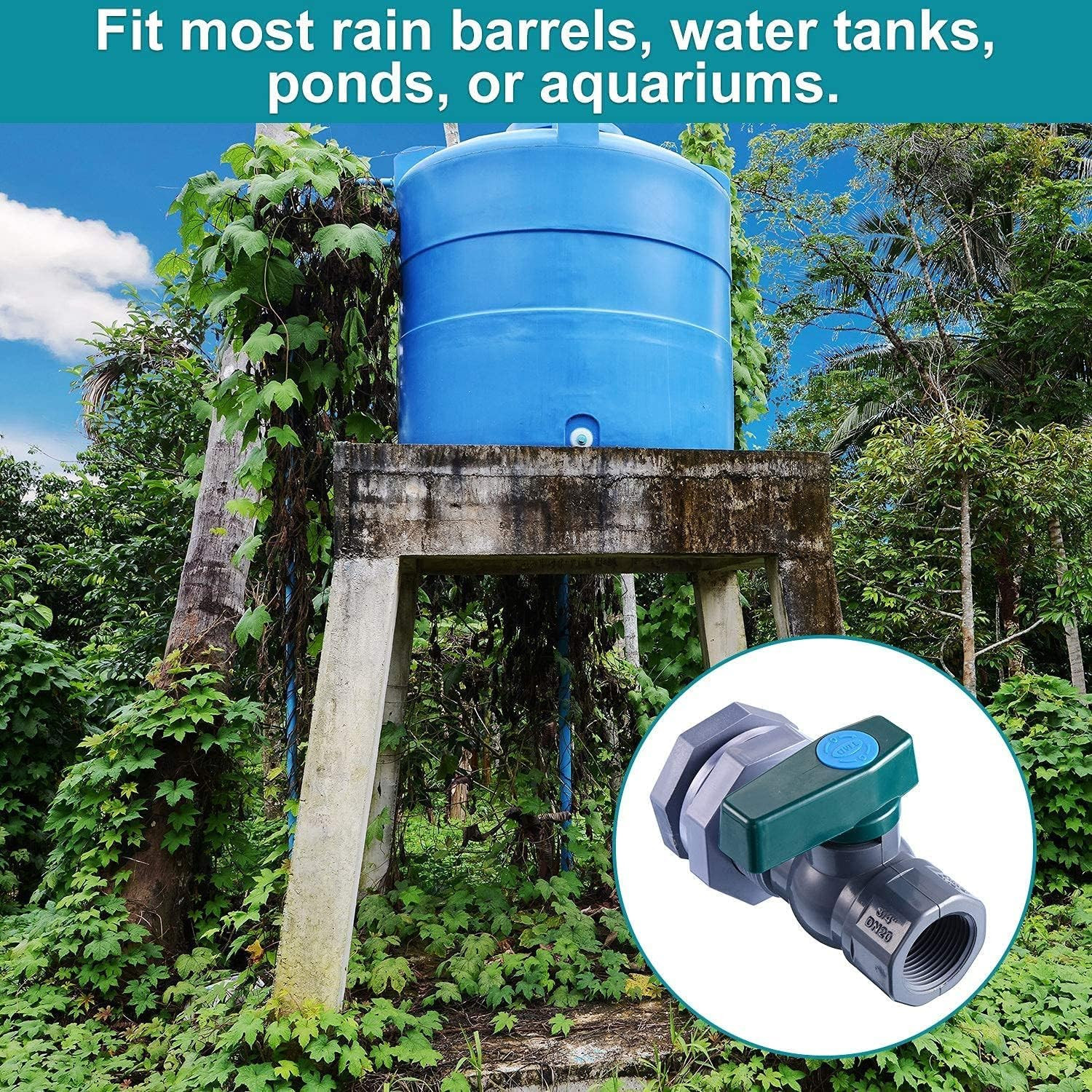 3/4 Inch Rain Barrel Spigot Kit with Bulkhead Fitting | Water Barrel PVC Garden