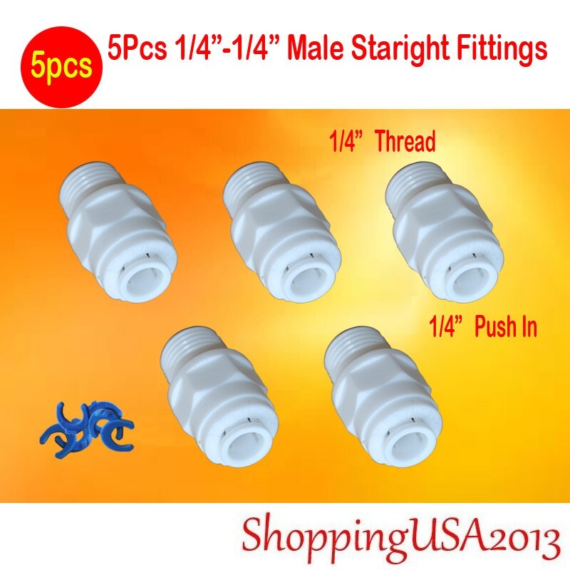 5piece 1/4-1/4 Thread Male Straight Connect Fitting Quick Connect Push In RO