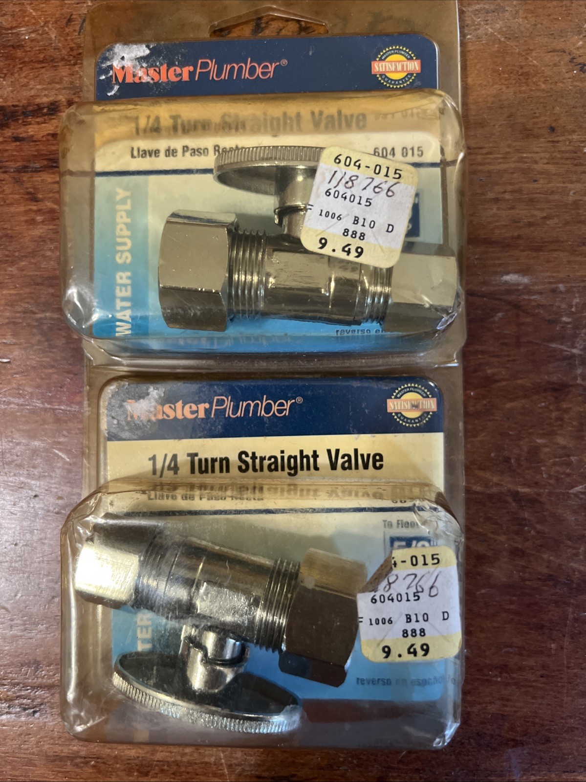 Lot Of 2 New Master Plumber Water Supply 1/4 Turn Straight Valves – 604 015-NIB