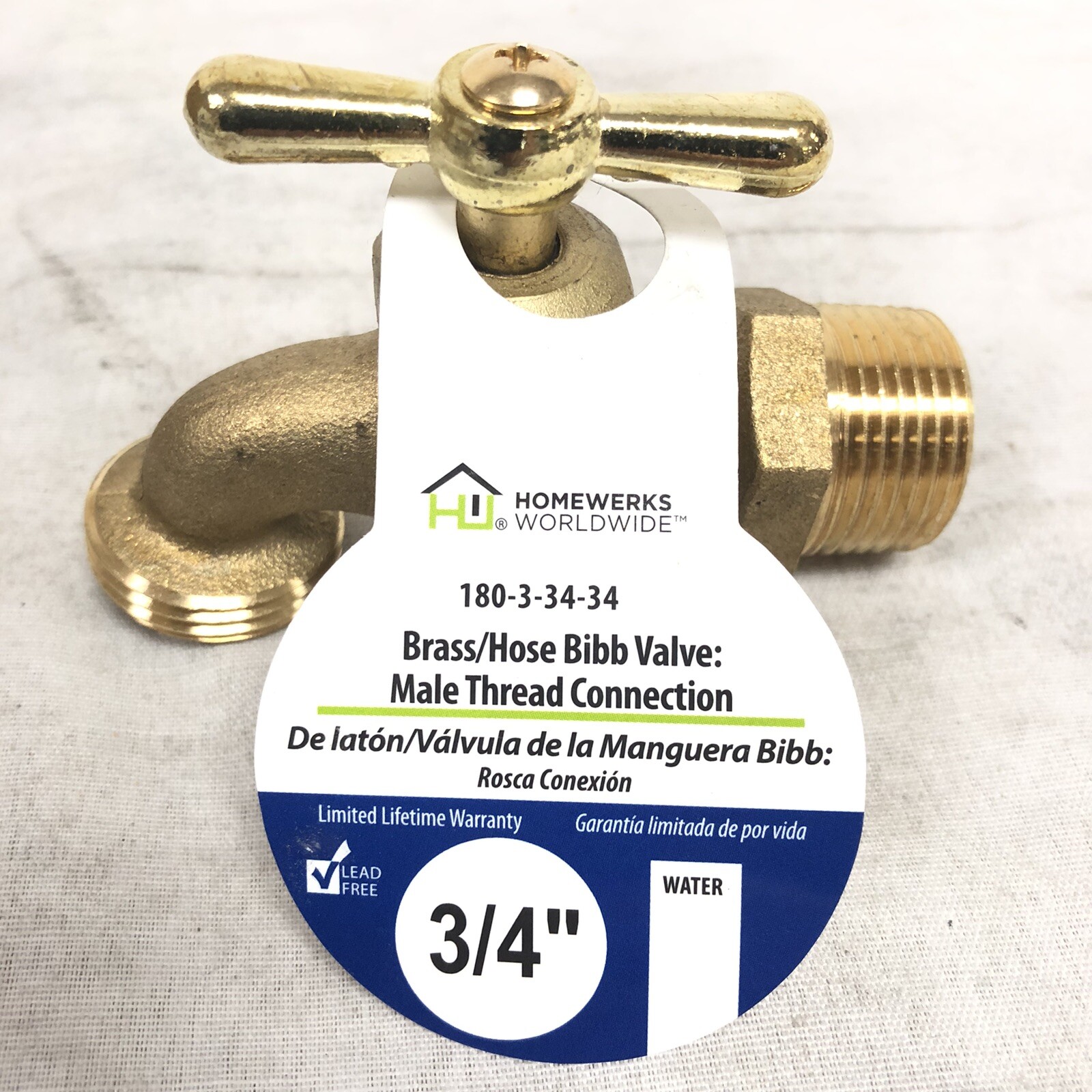 Homewerks Worldwide 180-3-34-34 Brass Hose Bibb Valve New Male Thread Connection
