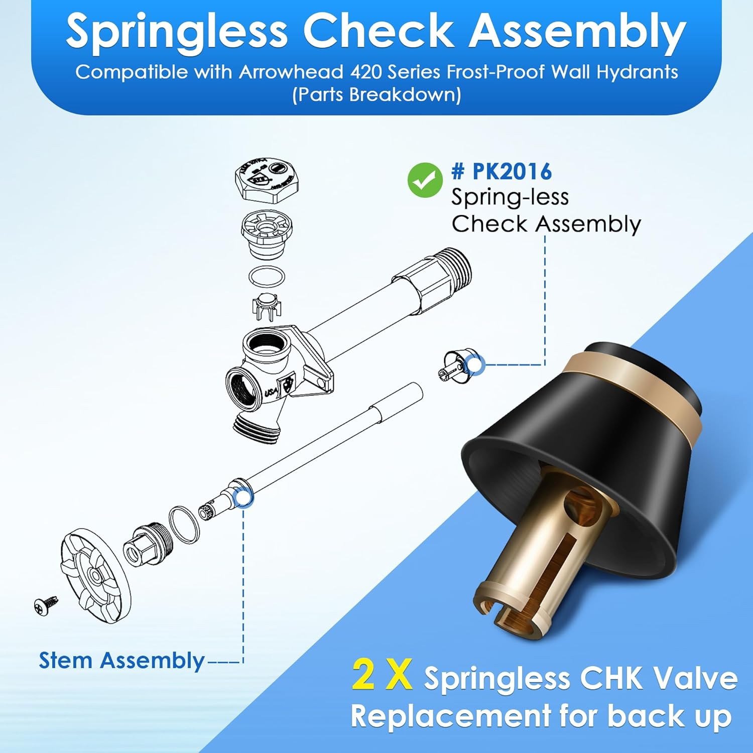 2 Pack Springless Check Valve Replacement for Arrowhead Wall Hydrants