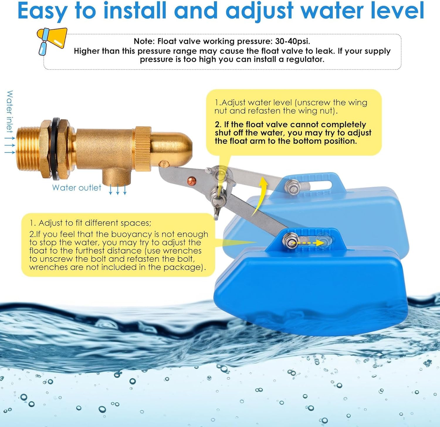 2 Pcs Brass Float Valve 3/4 Inch, Water Tank Float Valve Auto Fill | Adjustable