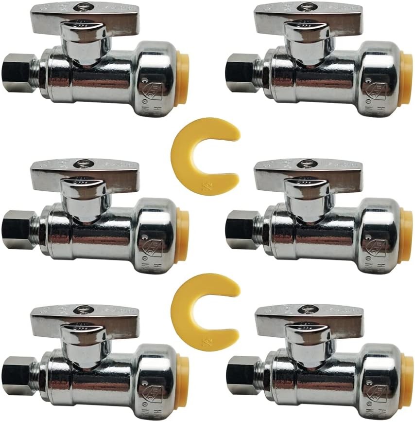 6 Pack 1/2″ Push Fit x 1/4″ Compression Angle Stop Valve Lead Free