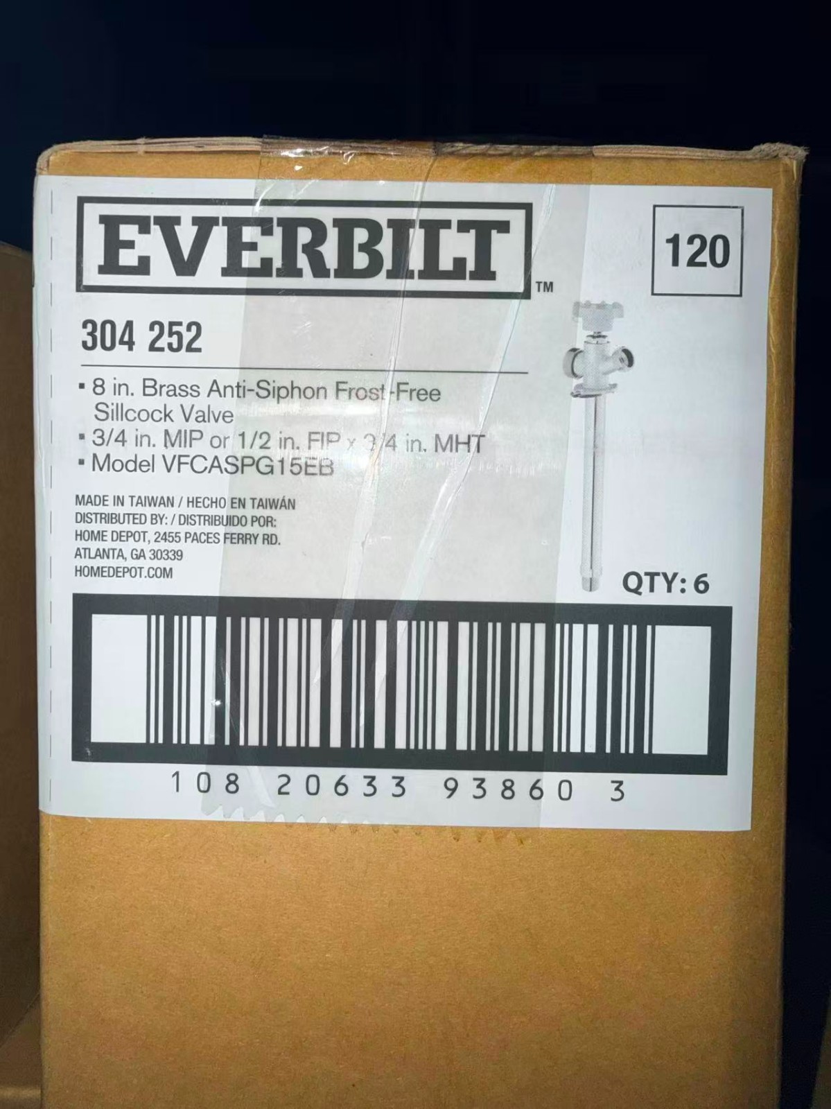 Lot 6 Everbilt 1/2 in x 8 in Brass Anti-Siphon Frost Free Sillcock Valve