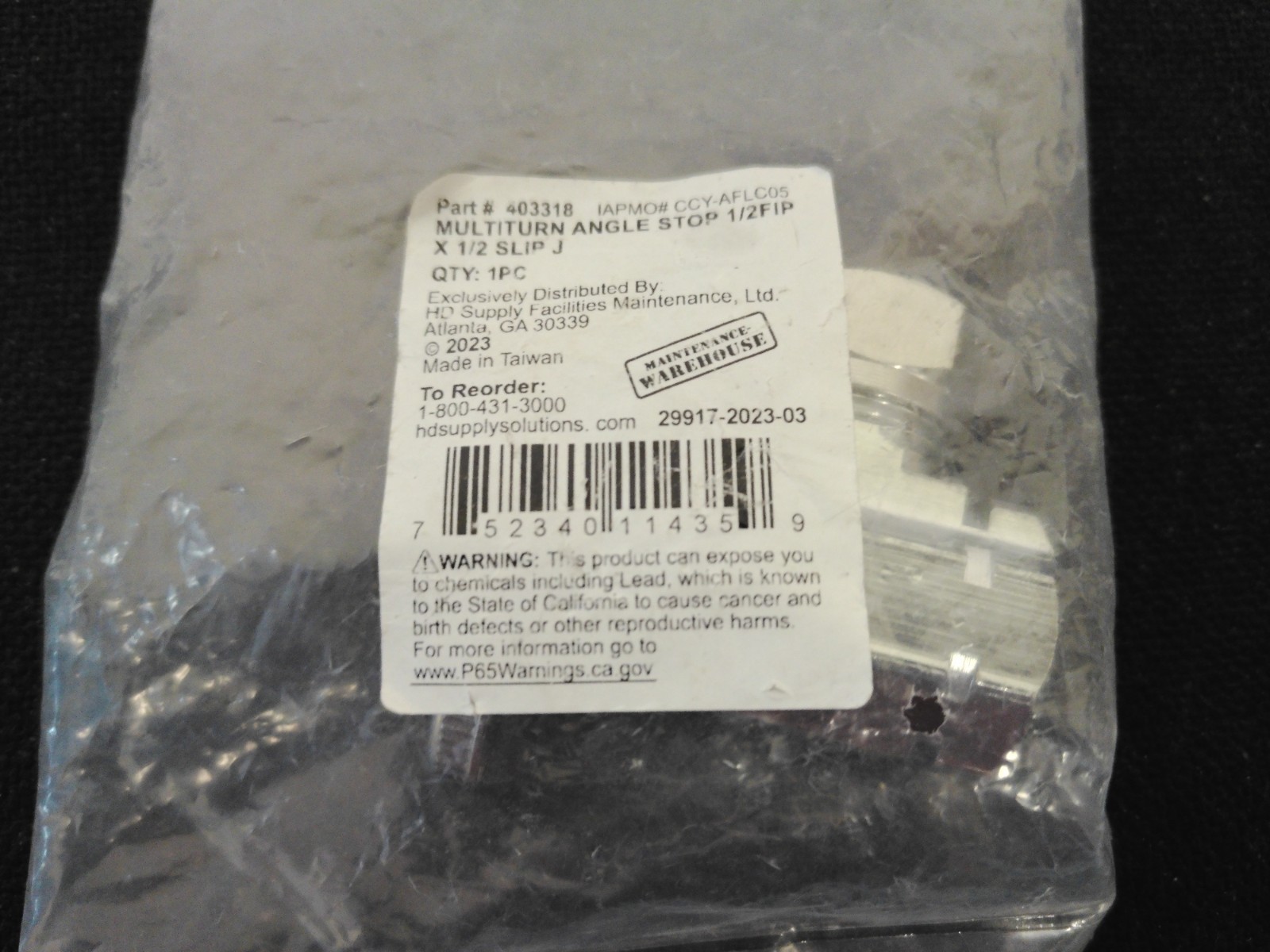 Part # 403318 Multi Turn Angle Stop 1/2 FIP X 1/2 Slip J