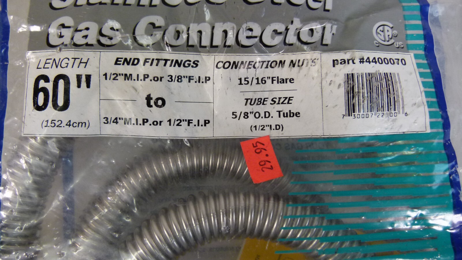 Aqua Plumb Stainless Steel Gas Connector Length 60”
