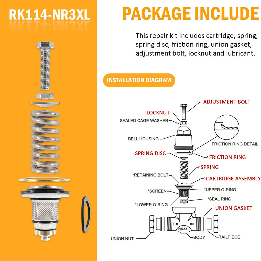 RK114-NR3XL 1-1/4” Pressure Reducing Valve Repair Set Fit for Model NR3 & NR3XL
