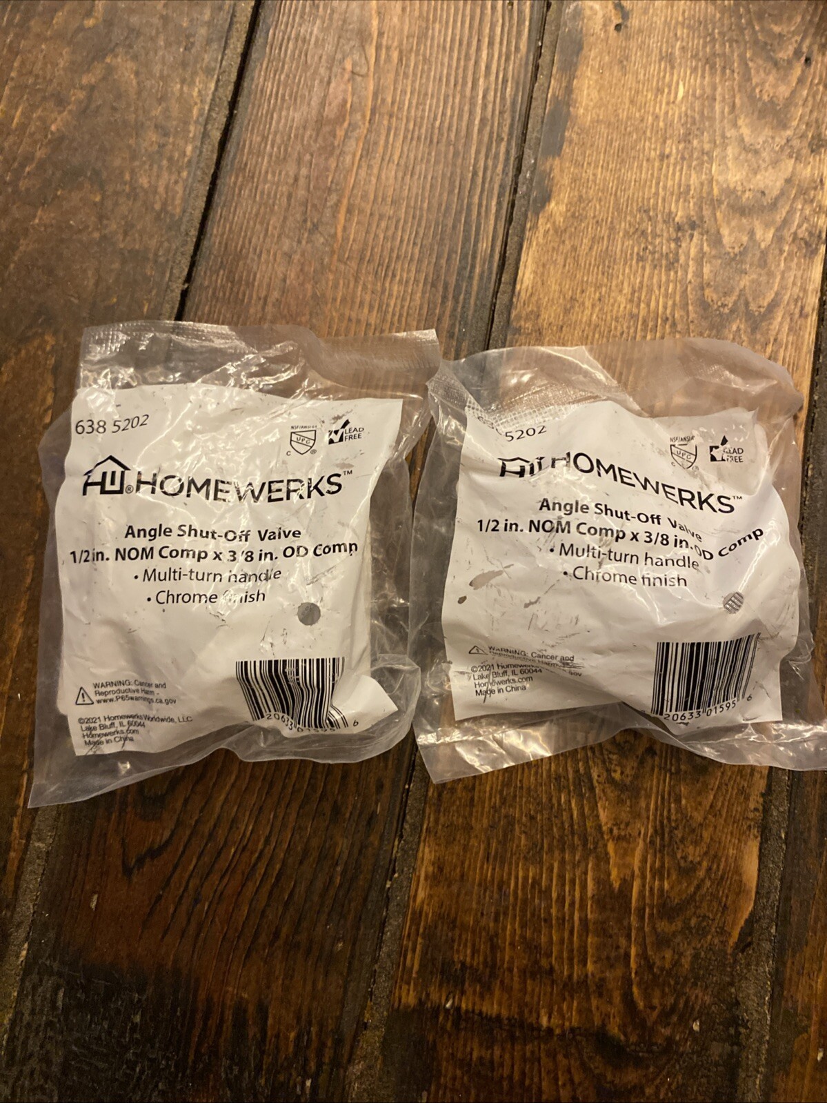 Lot Of (2) HOMEWERKS Angle Shut-Off Vavle 1/2in. Nom Comp. Inlet x 3/8 OD Comp