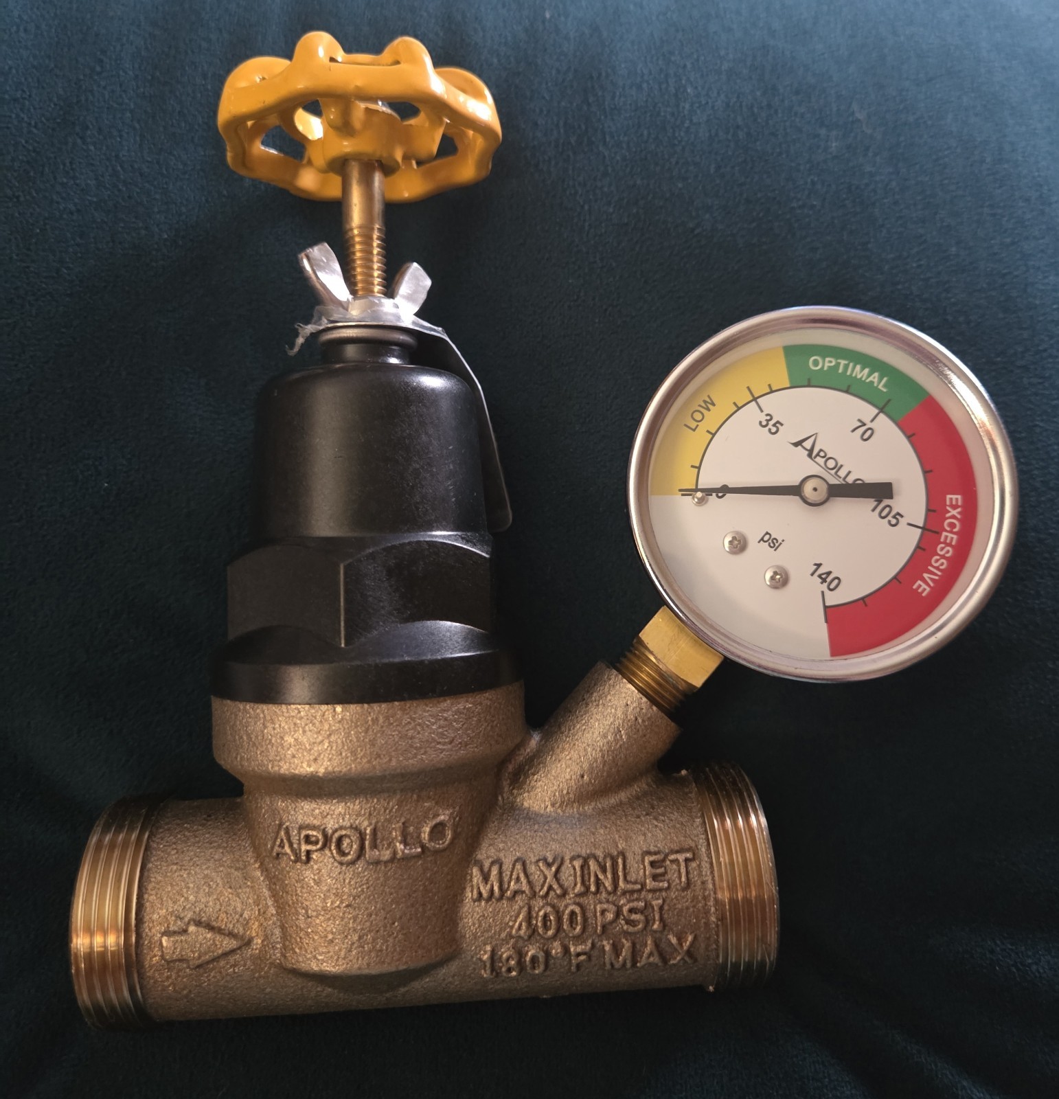 Apollo 3/4″ Bronze Double Threaded Water Pressure Regulator w/Gauge (No Unions)
