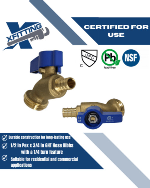 100 Pieces 1/2″ Pex B Hose Bibb No kink, Garden Valve, Lead Free Brass, 1/4 Turn