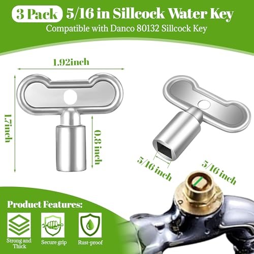 3 Pack 5/16 in Sillcock Water Key Compatible with Danco 80132, Water Spigot