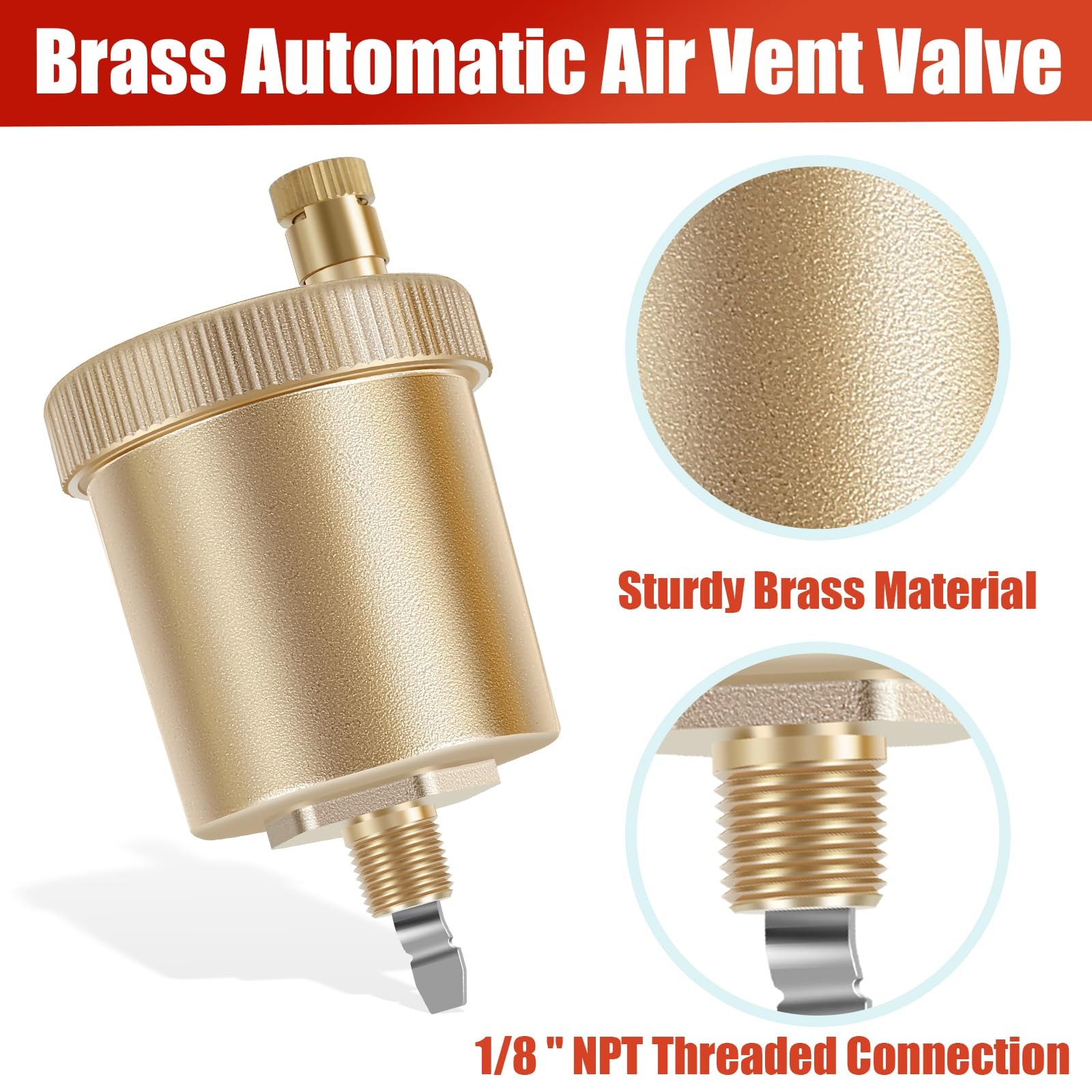 2 PCS 1/8 Inch Brass Automatic Air Vent Valve Float Valve for Hot Water