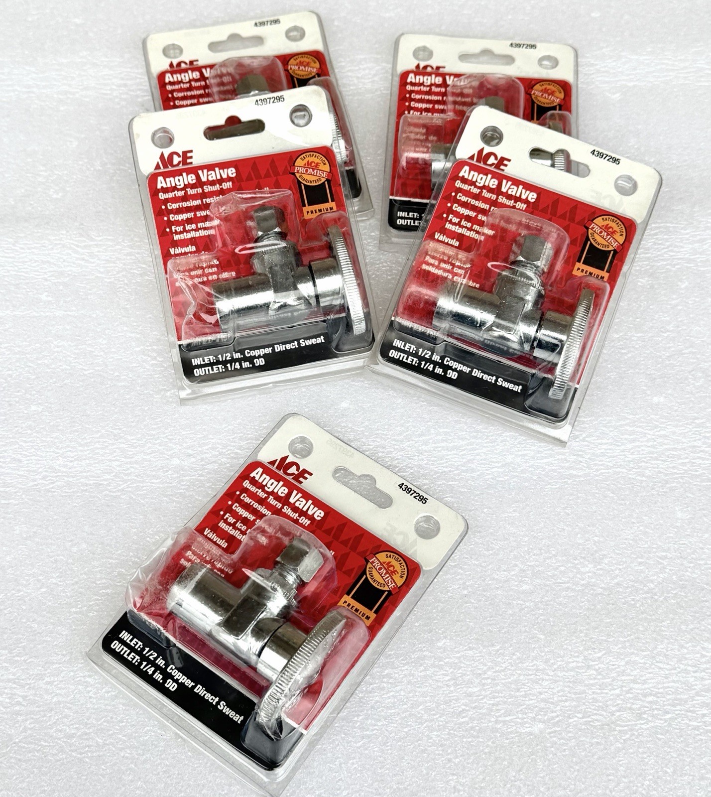 5-PK! Keeney Quarter Turn Angle Stop Valve 1/2-in Sweat x 1/4-in OD Compression