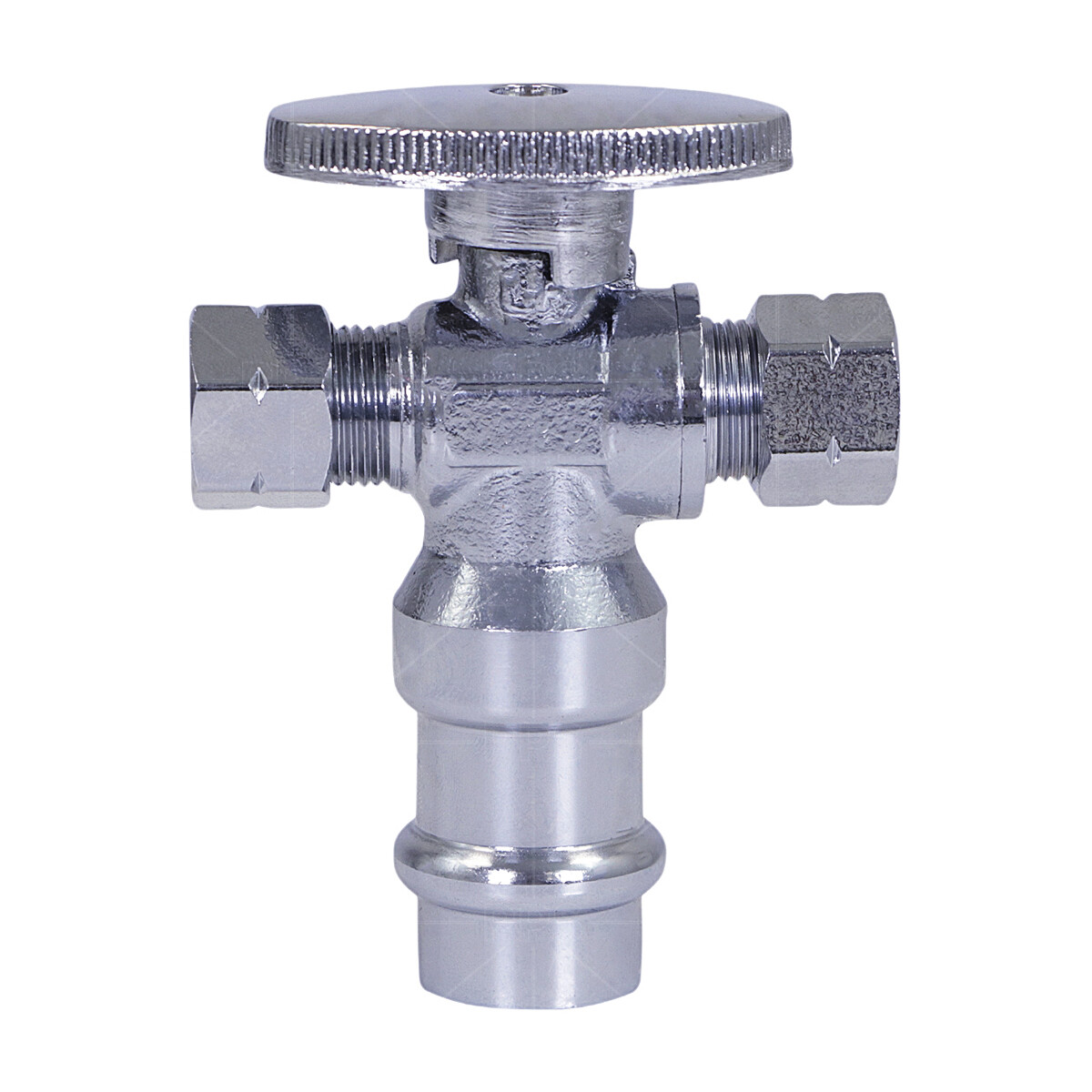 1/2″ Press x 3/8″in OD 1/4 Turn Press Dual Angle Stop Valve Chrome Plated Brass