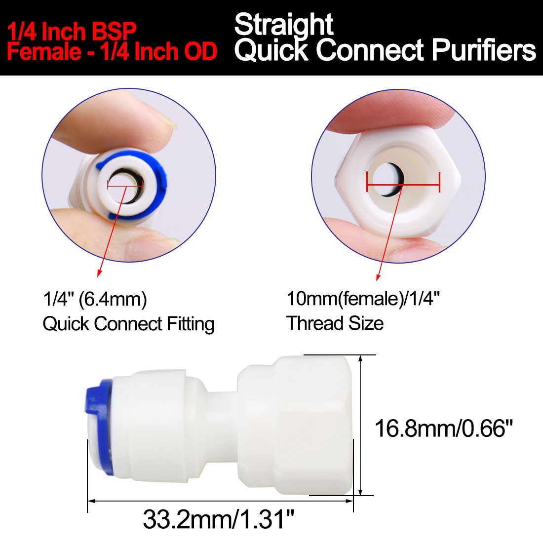 1/4″ Female-1/4″ Tube Quick Connect Purifier Tube RO Water Filter 10pcs