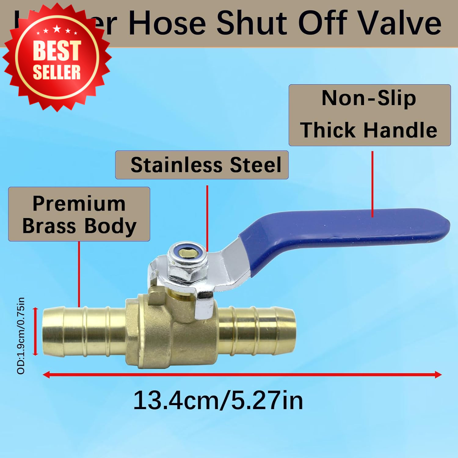 2Pcs 5/8” Heater Hose Shut-Off Valves Brass Full Port Stainless Steel Clamps