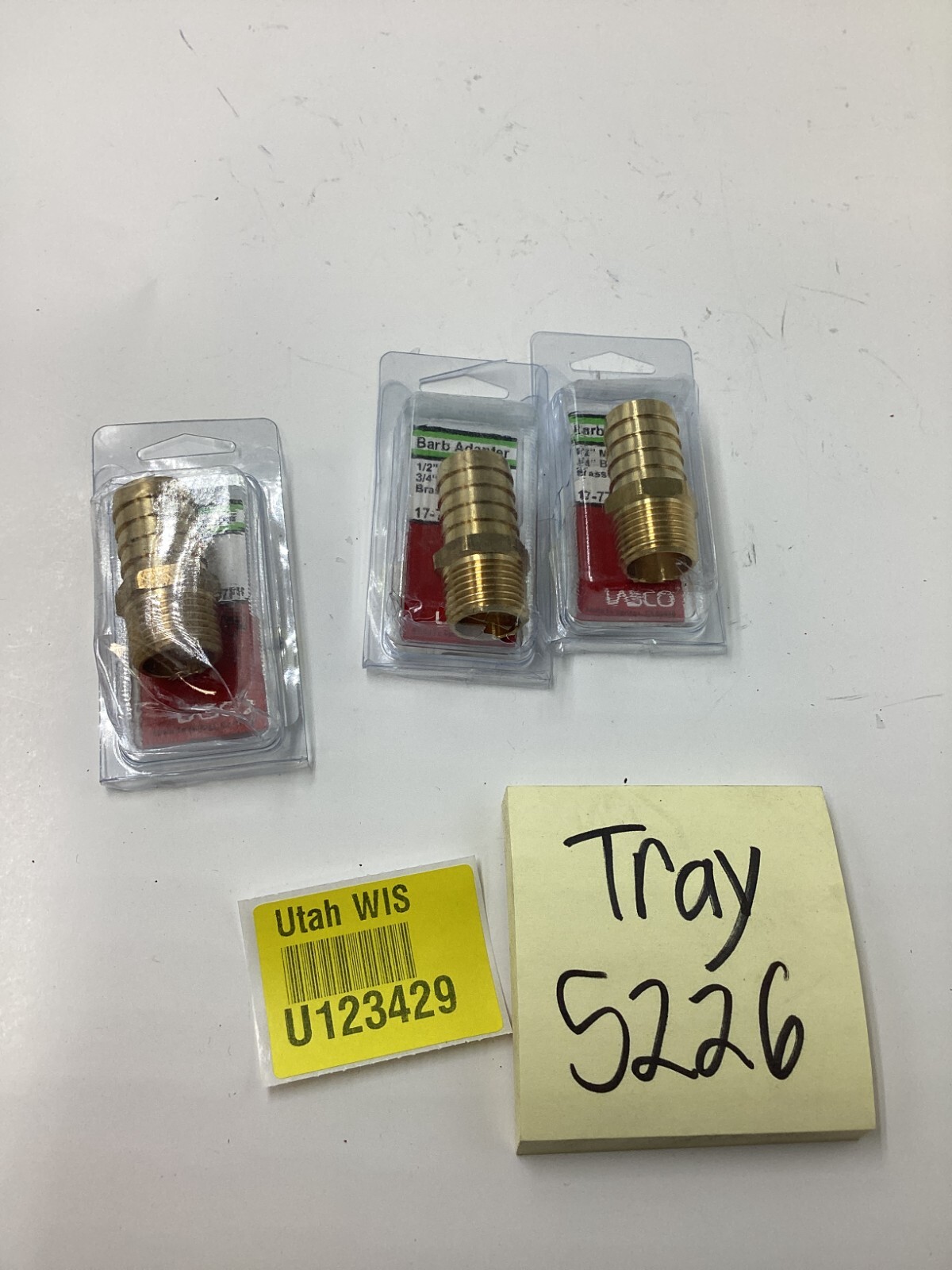 QTY 3 LASCO 17-7755 1/2 In Male Pipe Thread by 3/4 In Hose Barb Brass Adapter