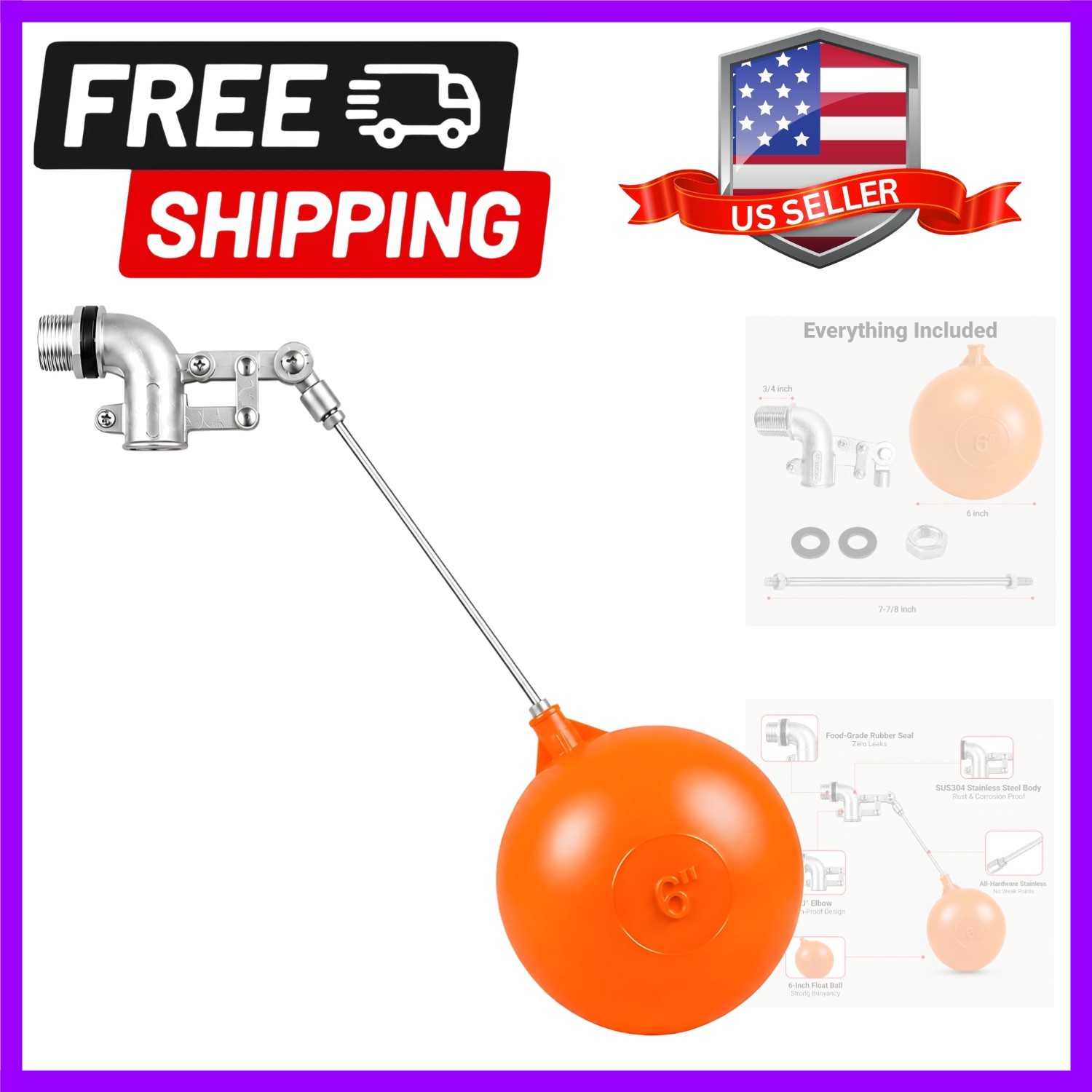 3/4 Inch NPT Stainless Steel Float Valve for Water Tank, Water Trough and Swa…