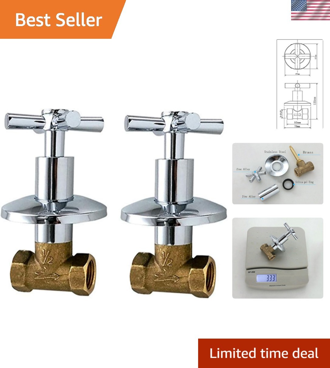 Durable 1/2-Inch NPT Brass Shower Valve with Chrome Finish – Easy Operation