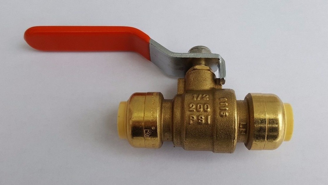 1/2 PUSH FIT BALL VALVE (2 PIECES) FULL PORT, LEAD FREE