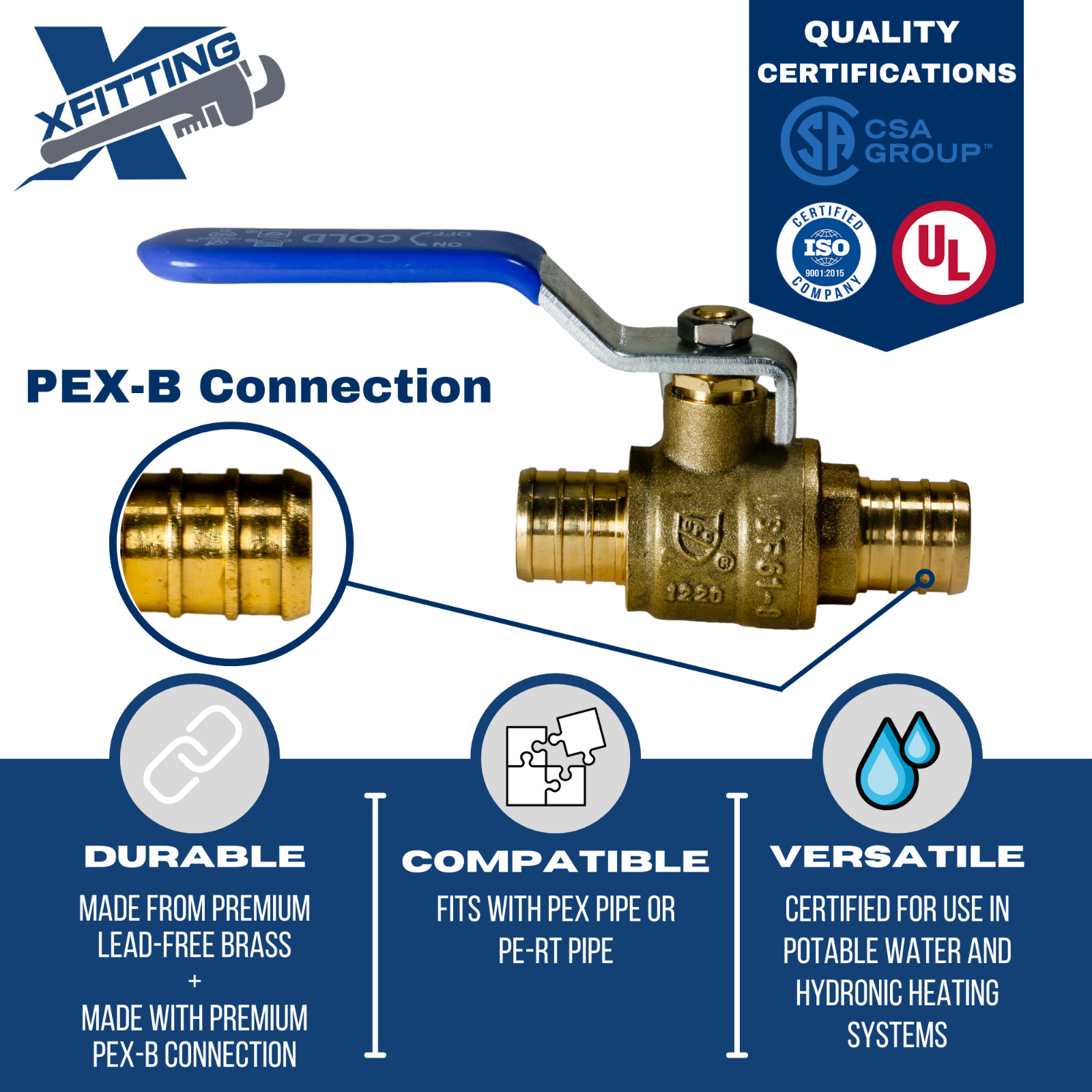 2 PIECES 3/4″ PEX SHUT OFF BALL VALVE, FULL PORT, LEAD FREE BRASS, HOT AND COLD