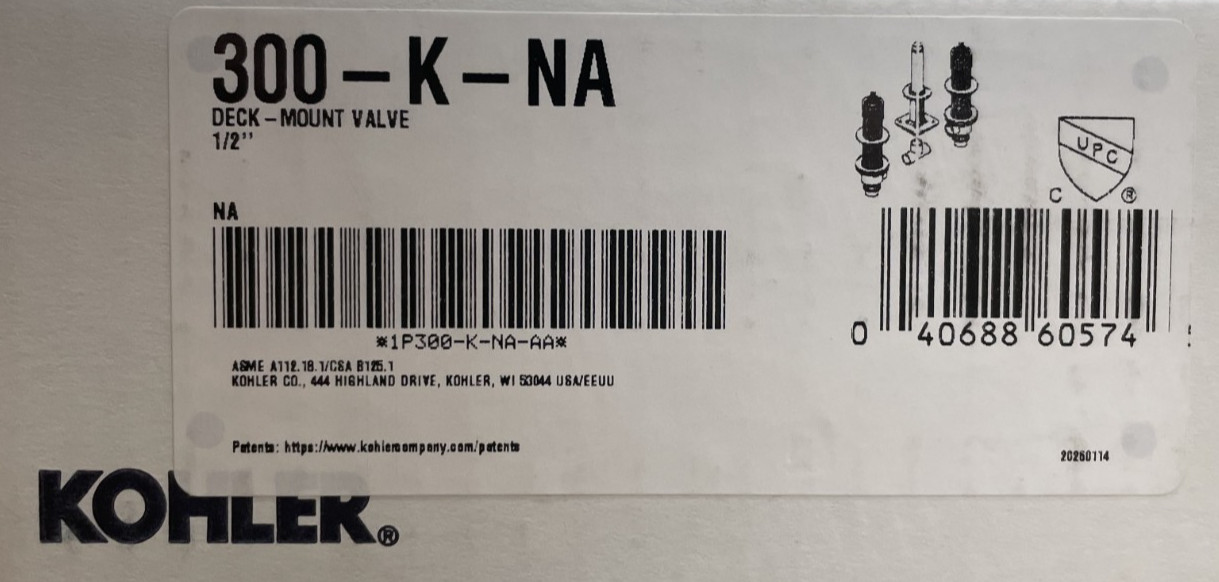 Kohler K-300-K-NA 1/2″ Ceramic High-Flow Faucet Valve System